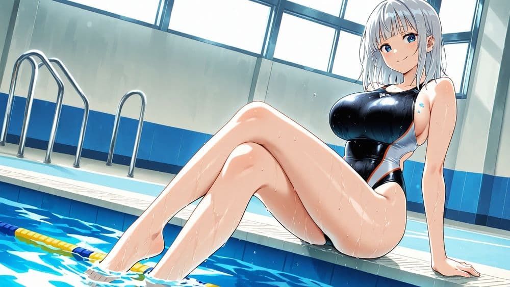 真面目赤髪と活発銀髪の爆乳水泳部が顧問と羞恥中出し撮影 サンプル4