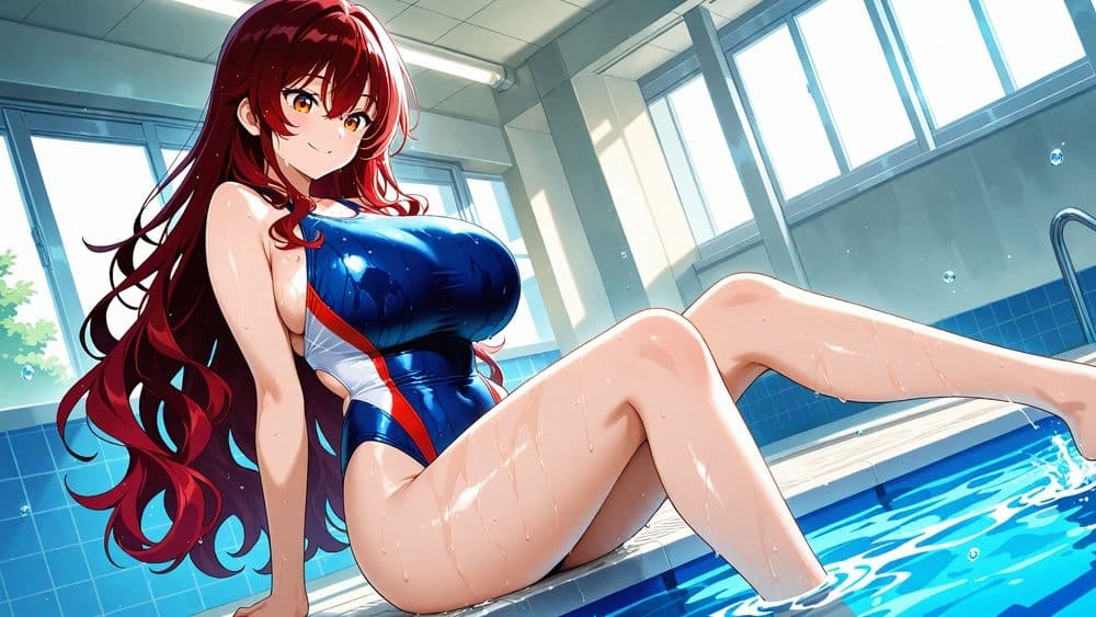真面目赤髪と活発銀髪の爆乳水泳部が顧問と羞恥中出し撮影 サンプル5