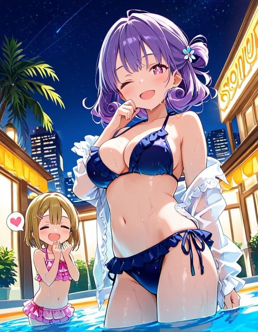 どこでもセックスするのが当たり前になっちゃった世界 ナイトプール編 サンプル1