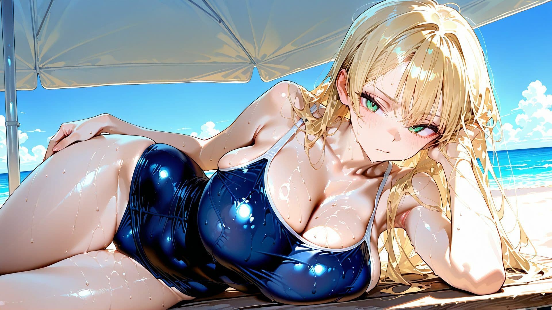 【4K】スク水姿の巨乳JKを、夏の海で汗だく中出しセックス サンプル4
