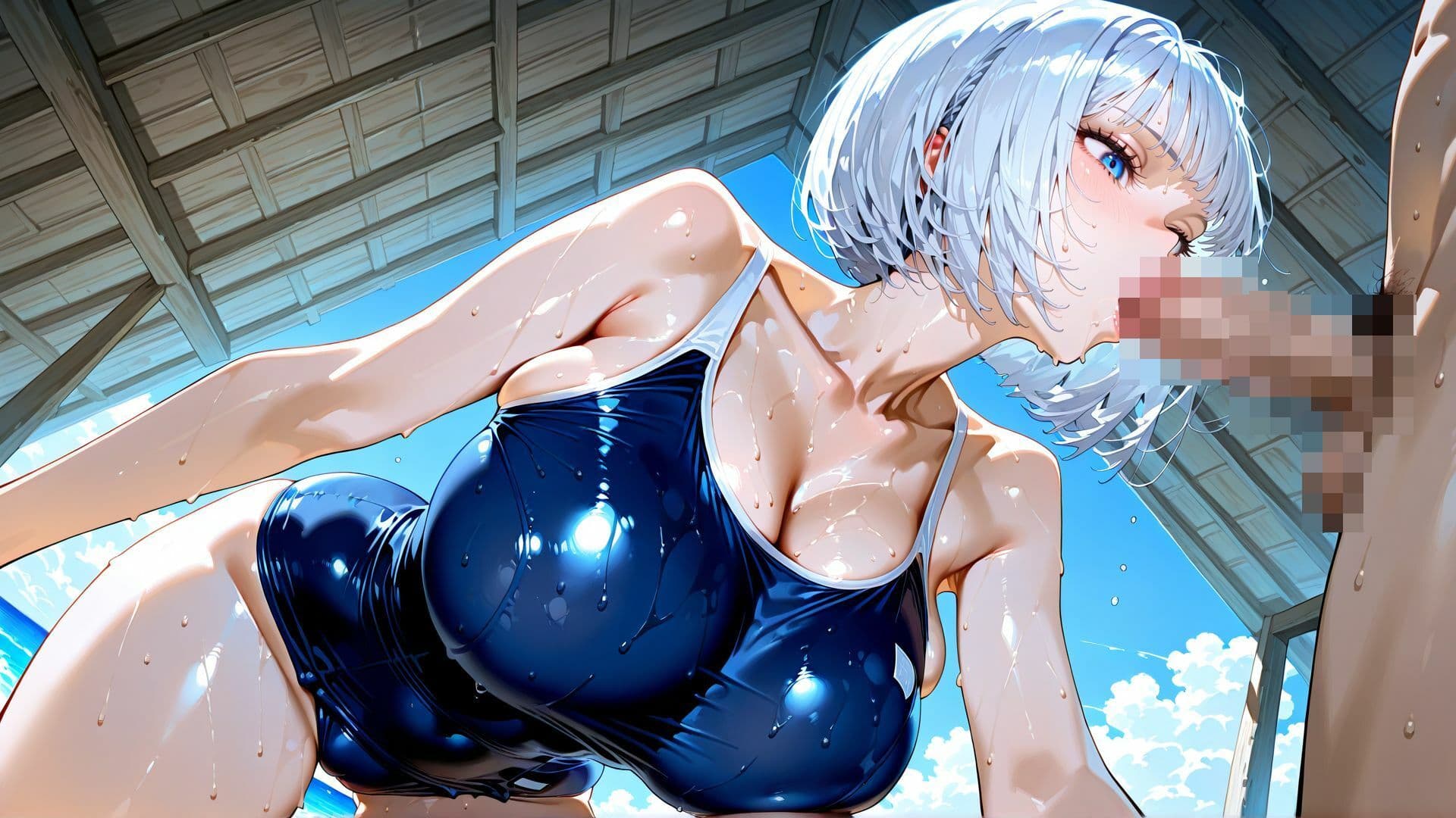 【4K】スク水姿の巨乳JKを、夏の海で汗だく中出しセックス サンプル8