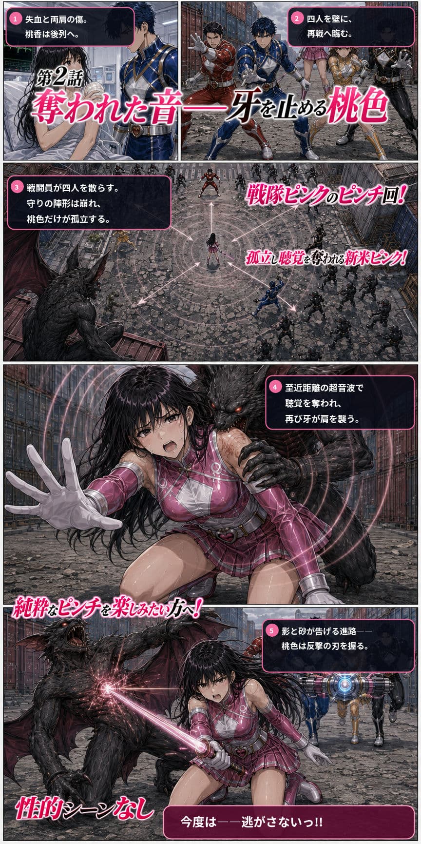 戦隊ピンクのピンチ回  第1話「狙われた初陣ー血翼のソナー」  第2話「奪われた音――牙を止める桃色」 サンプル2