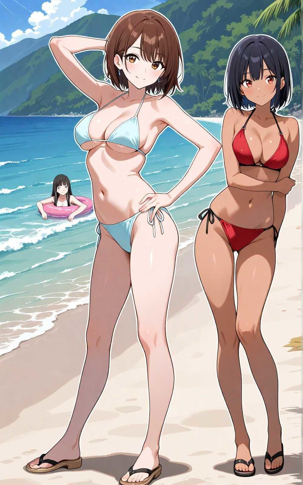 【水着シリーズ】仲良し美少女水着撮影会【500枚】・スク水・競泳水着・ビキニ美少女イラスト集 サンプル5