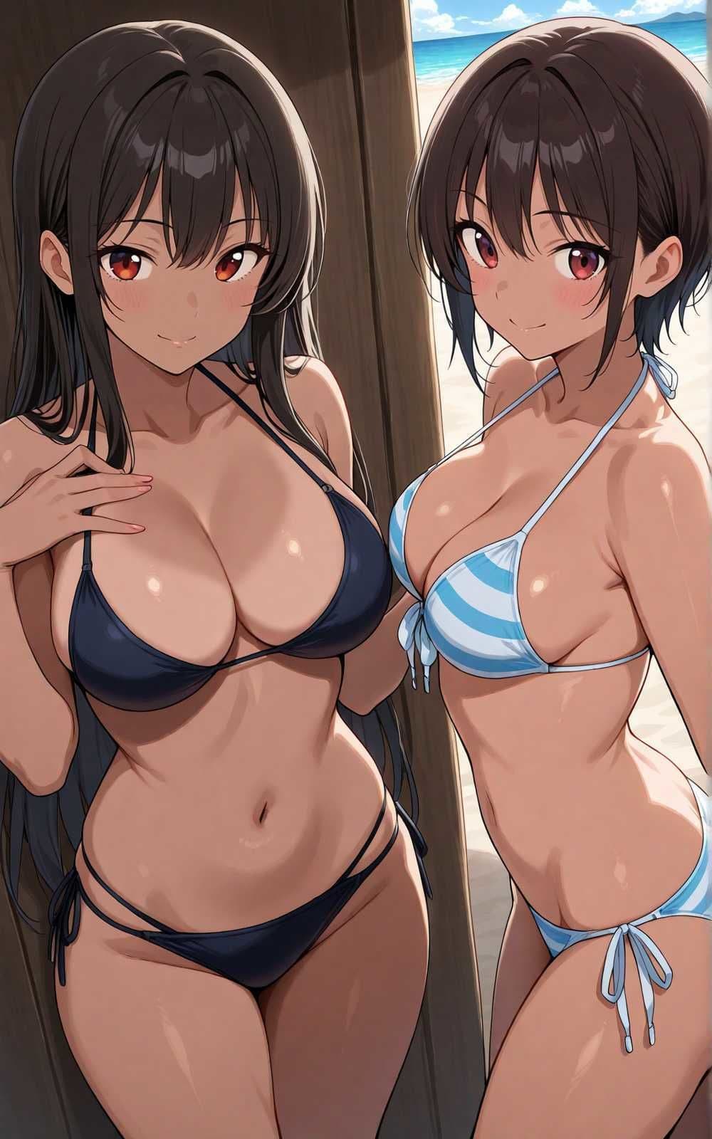 【水着シリーズ】仲良し美少女水着撮影会【500枚】・スク水・競泳水着・ビキニ美少女イラスト集 サンプル6