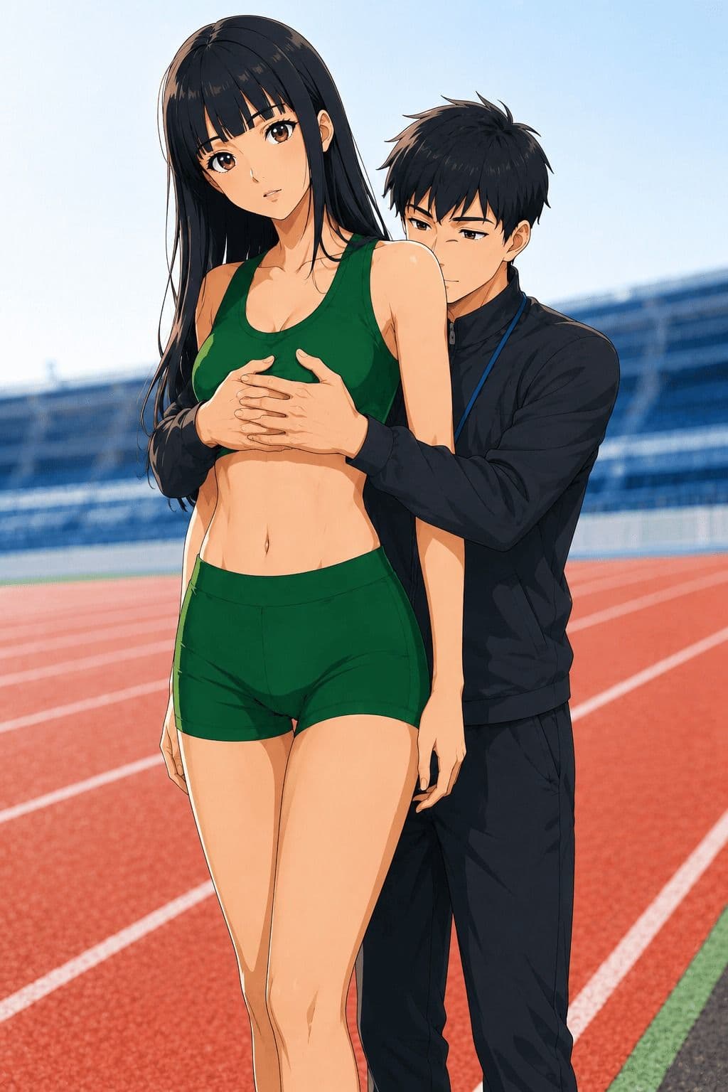 【CG】高身長女子陸上部員のおっぱいを支える低身長男子たち！ サンプル6