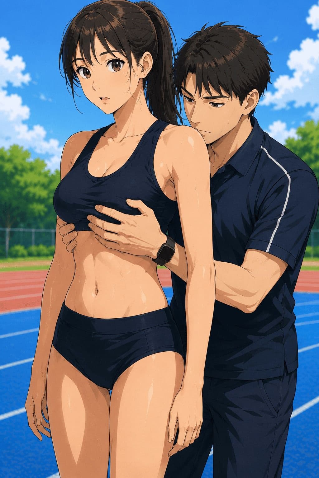 【CG】高身長女子陸上部員のおっぱいを支える低身長男子たち！ サンプル8