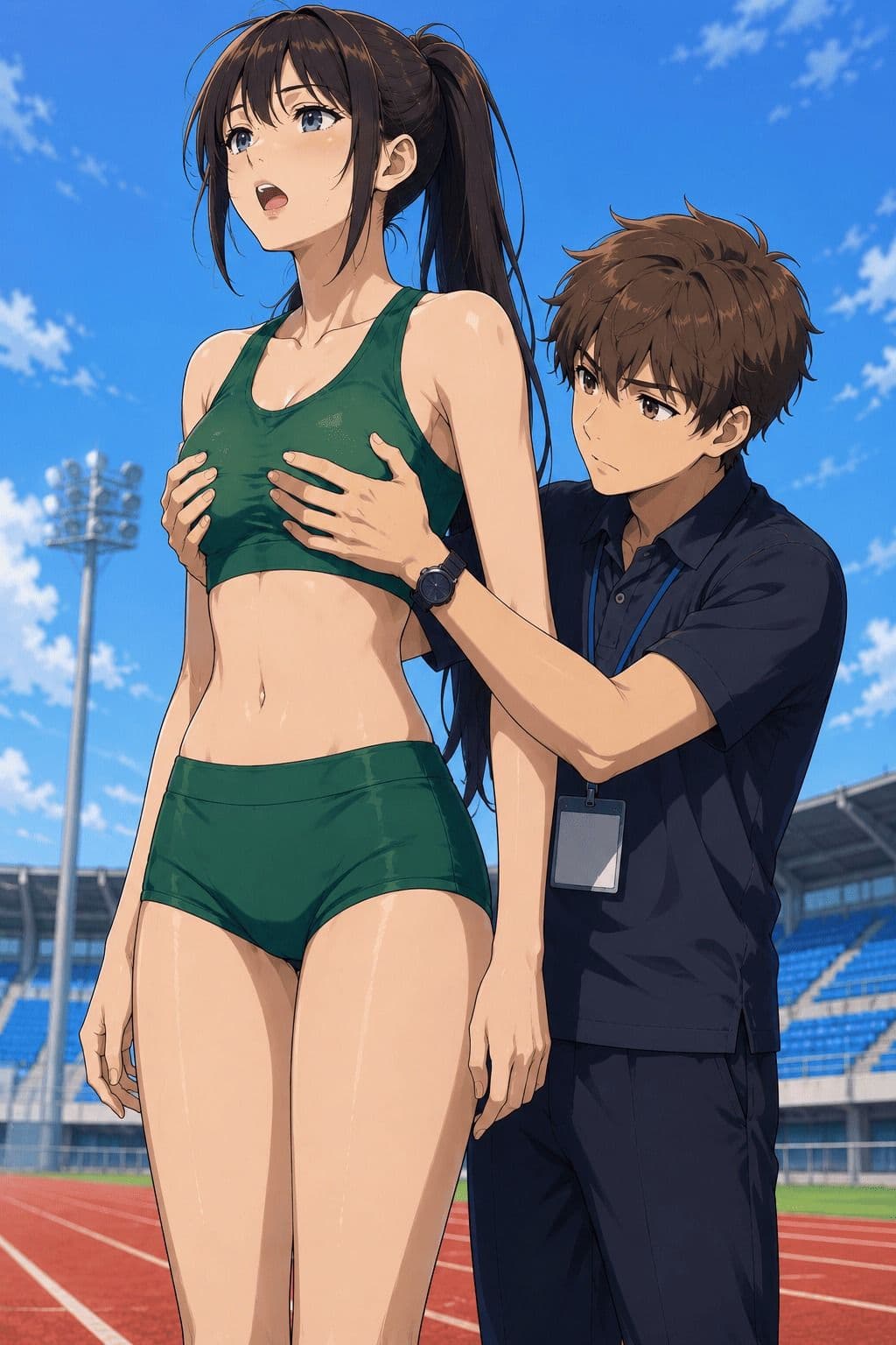 【CG】高身長女子陸上部員のおっぱいを支える低身長男子たち！ サンプル10