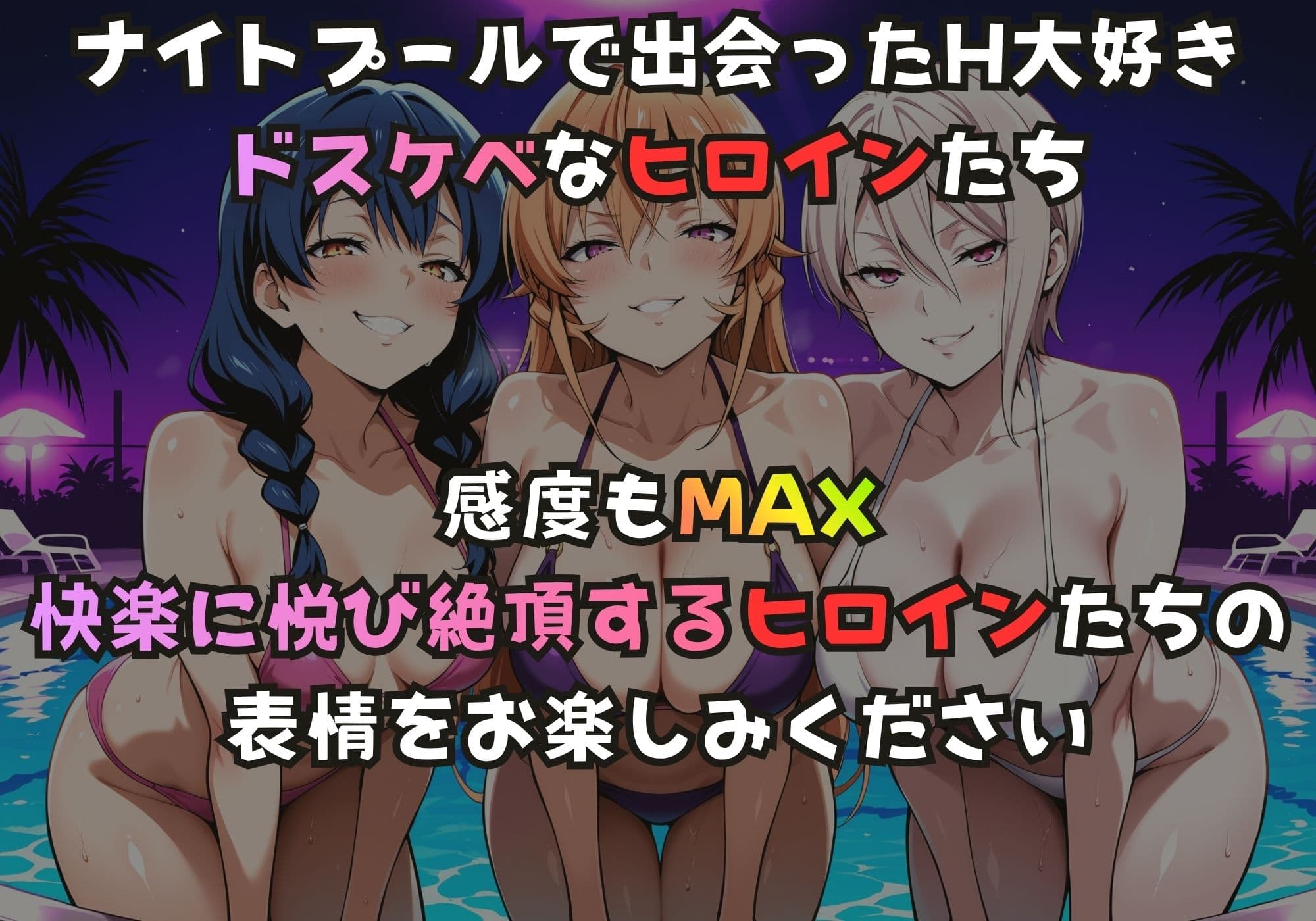 ナイトプールでガンギマるドスケベヒロイン 田〇恵＆薙切え〇な＆薙切ア〇ス サンプル1