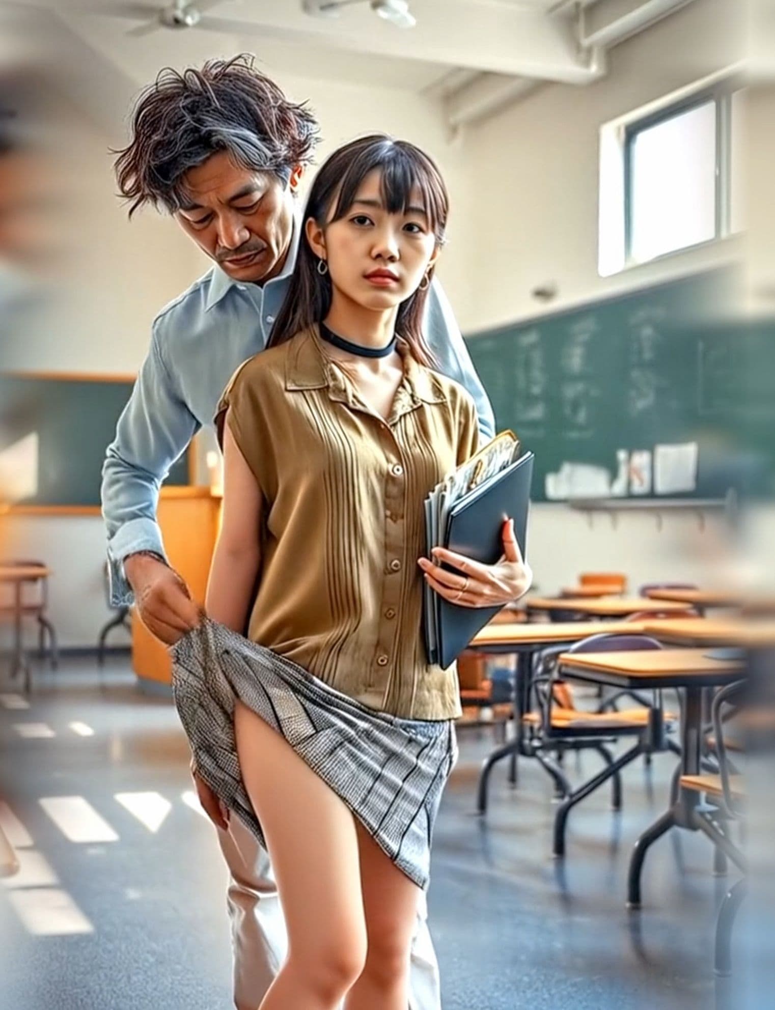 妄想30-2 放課後の教室で女教師が狙われる AI生成動画 サンプル1