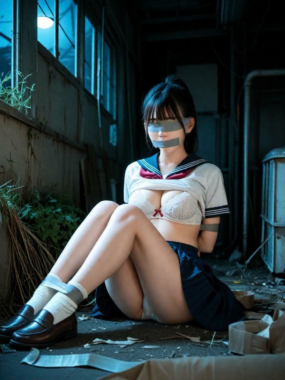 夜の廃墟で、セーラー服と。（500枚）【実写系AI超リアルCG集ult】 サンプル3