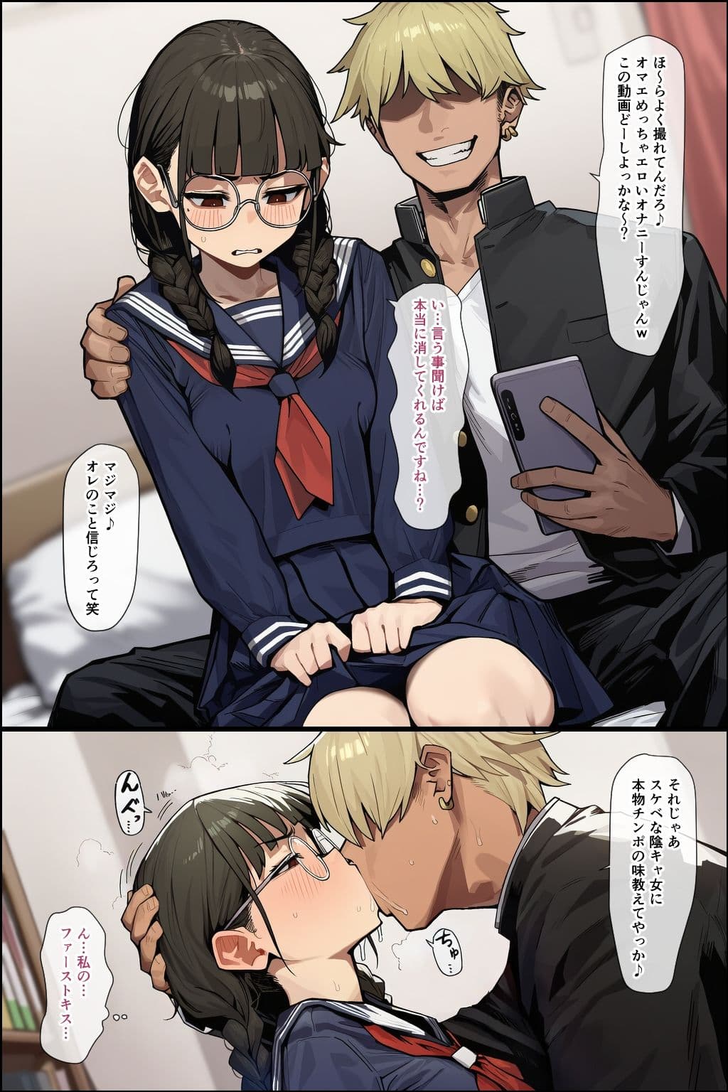 黒髪ひんぬーメガネっ娘×ギャル男=出産 サンプル3