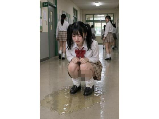 【AI動画】休み時間に廊下でおしがまの後におもらし