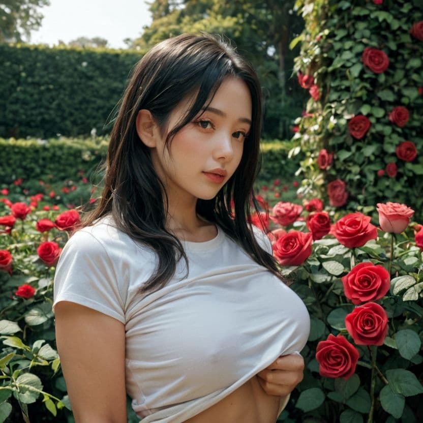 ローズガーデンでおっぱいを見せてくれるお姉さん（セリフなし  AI画像集） サンプル1