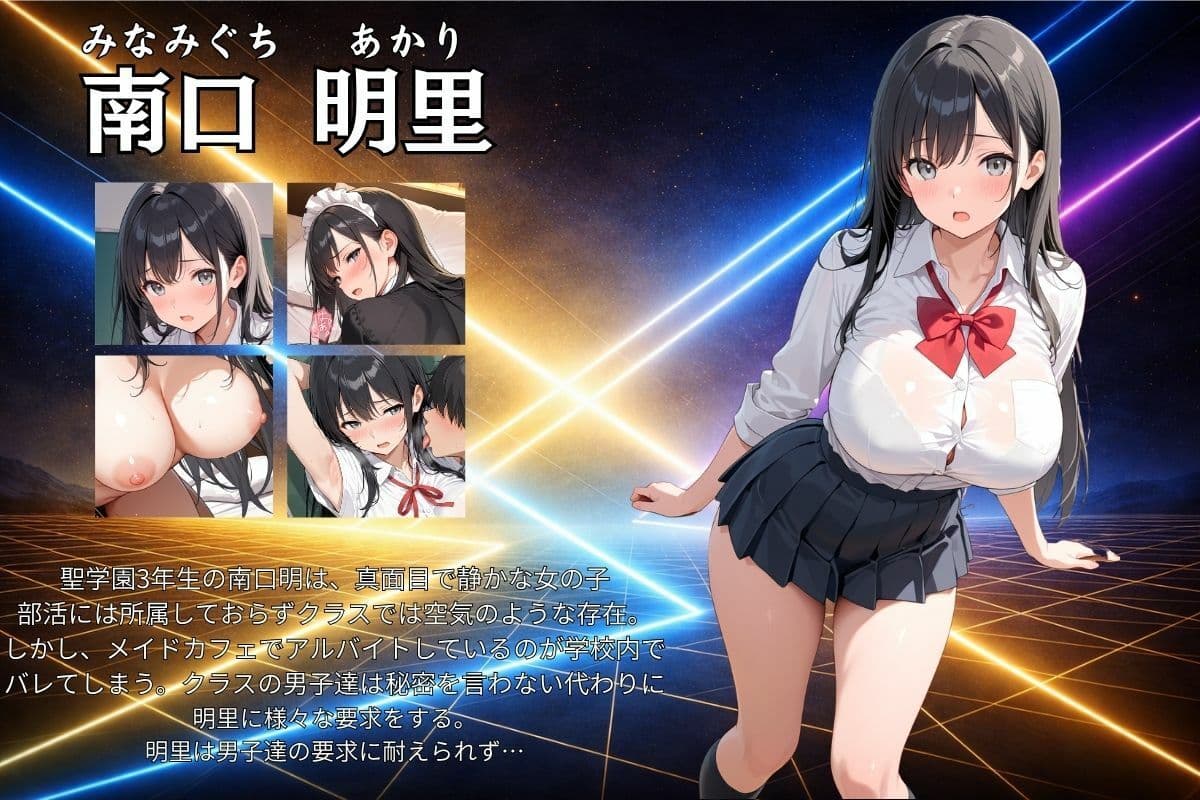 聖凛学園 南口明里（黒髪清楚爆乳系女子）の秘密のバイトは超エロいメイド。男子学生に正体を知られ、何度も犯●れる日々。 サンプル1
