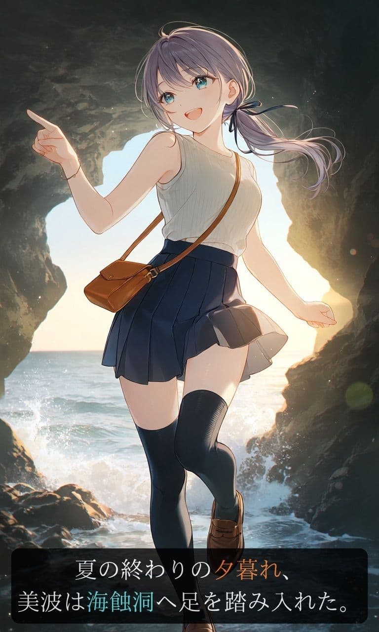 【ストーリー×イラスト｜Short】海を愛する文学少女、黒い人影に呼吸を奪われる海蝕洞【ニーソックス/首絞め/絶対領域/美少女】 サンプル2
