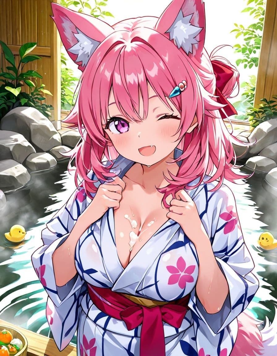ケモミミ美少女達のえっちな発情期  混浴浴衣編 サンプル1