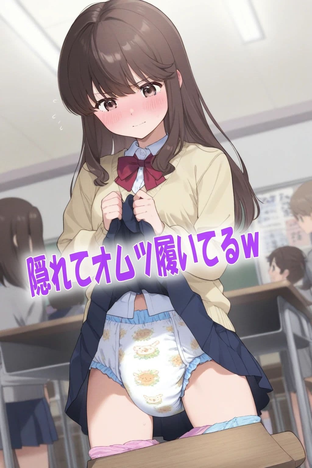 学校の教室でオムツ姿にされて恥ずかしがってる女の子達イラスト300枚 サンプル1