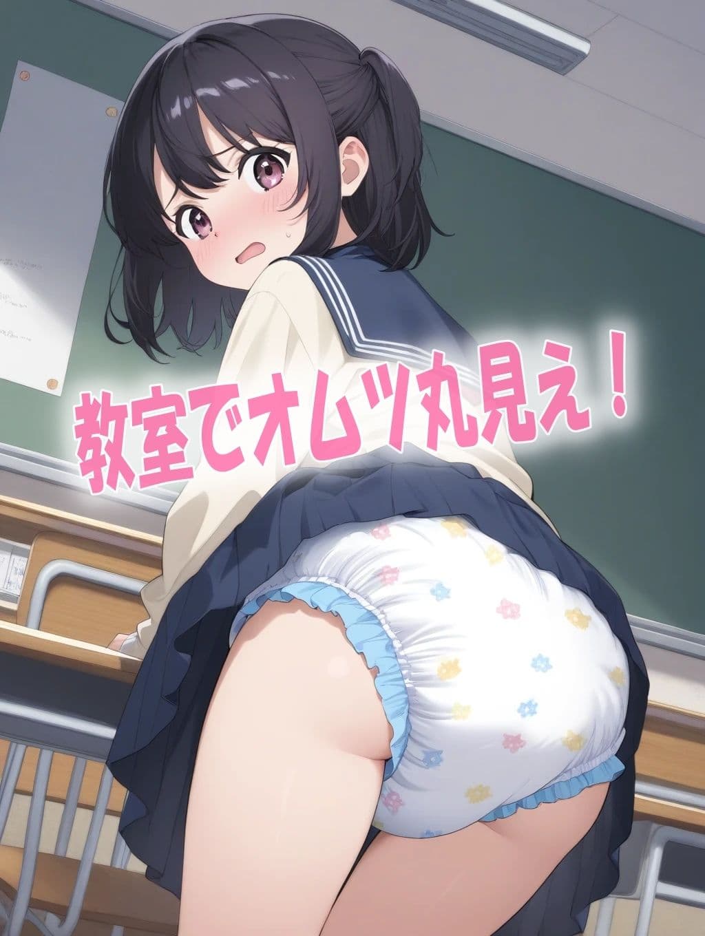 学校の教室でオムツ姿にされて恥ずかしがってる女の子達イラスト300枚 サンプル3
