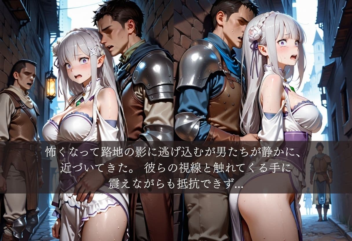 異世界転生すると男しかいない街。お人好しのエミ◯アは性の標的となり中出しの毎日。 サンプル4