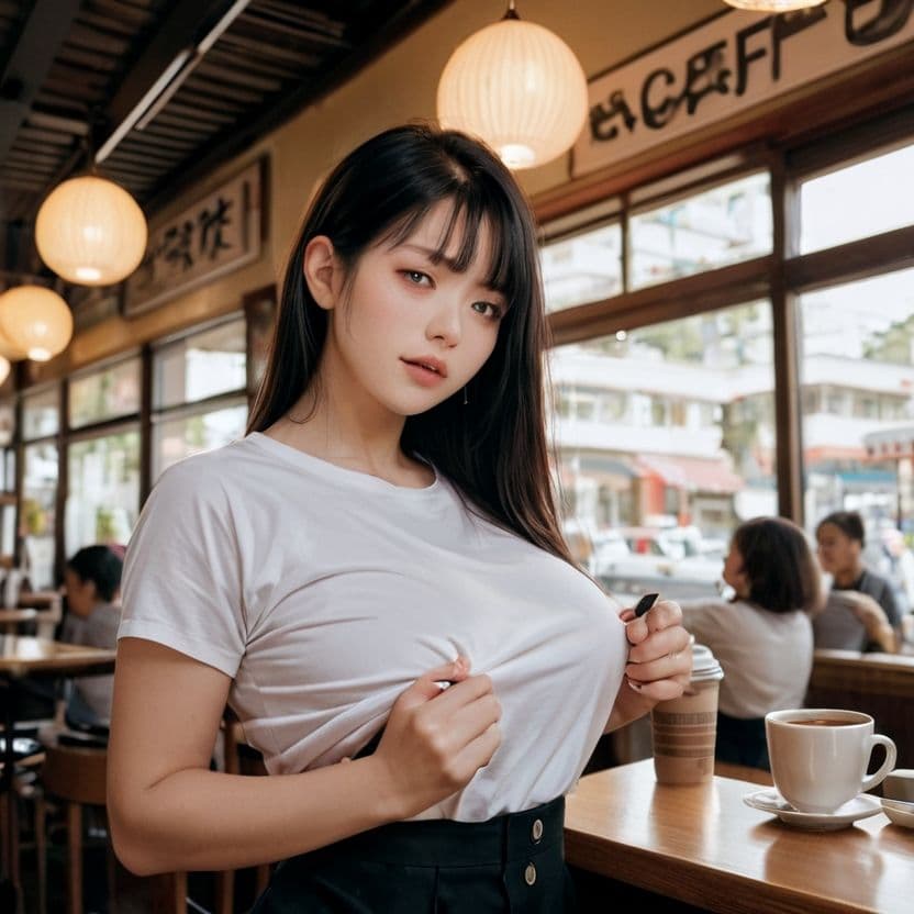 カフェでチラッとおっぱいを見せてくれるお姉さん（セリフなし  AI画像集） サンプル4