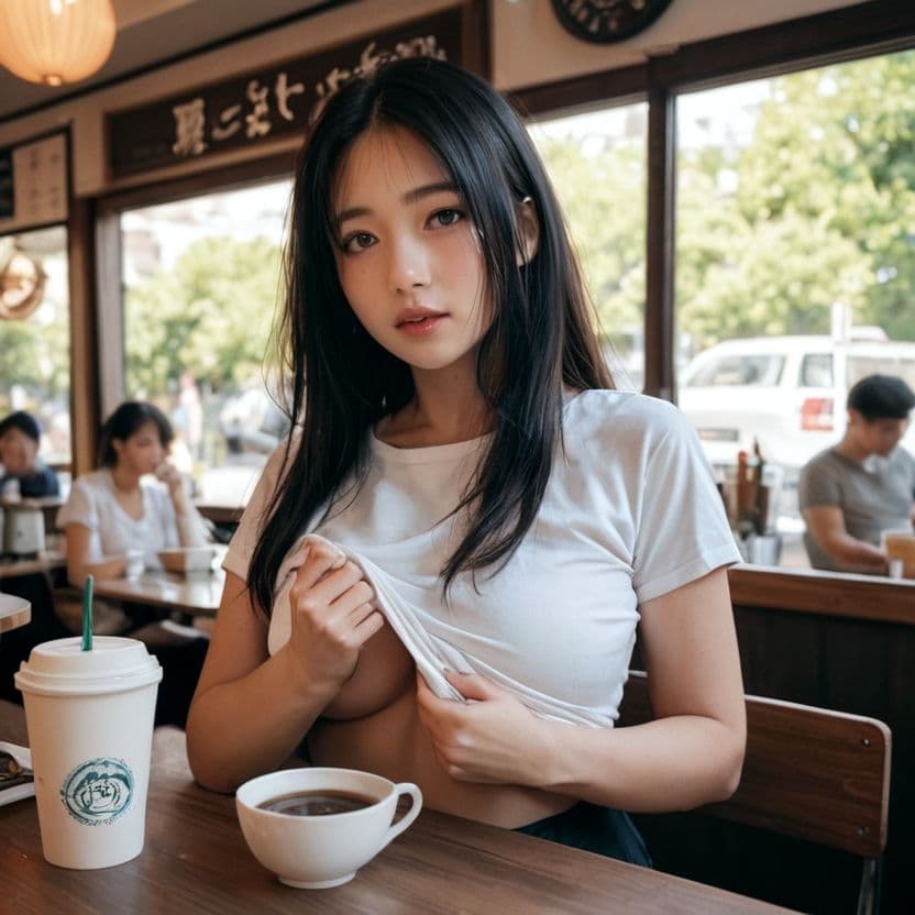 カフェでチラッとおっぱいを見せてくれるお姉さん（セリフなし  AI画像集） サンプル7