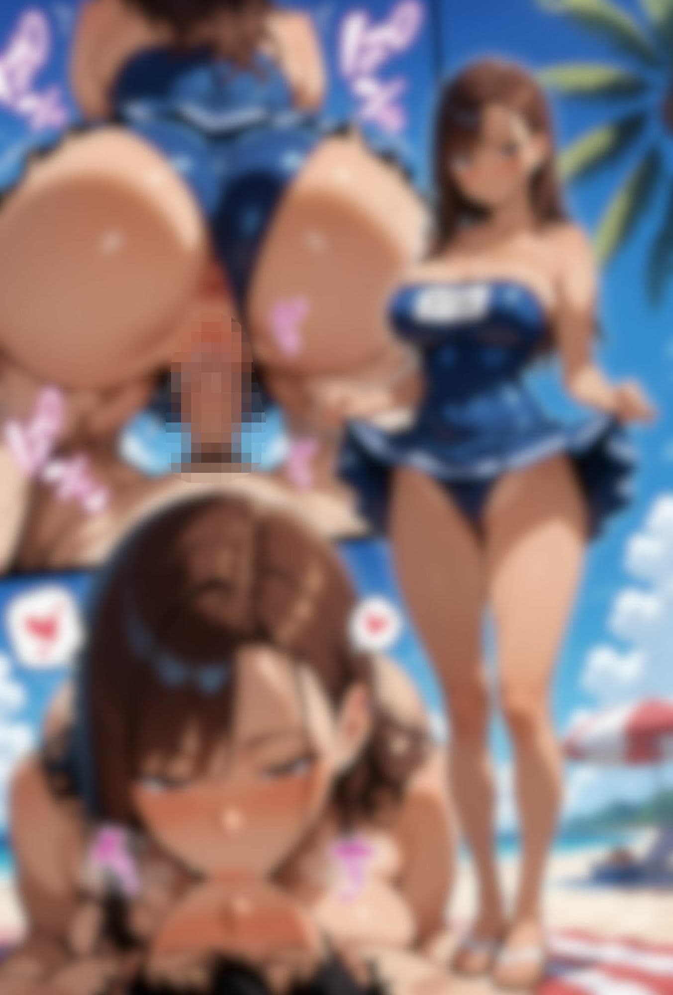 爆乳、黒ギャルとビーチで水着でエッチ（高画質） サンプル3