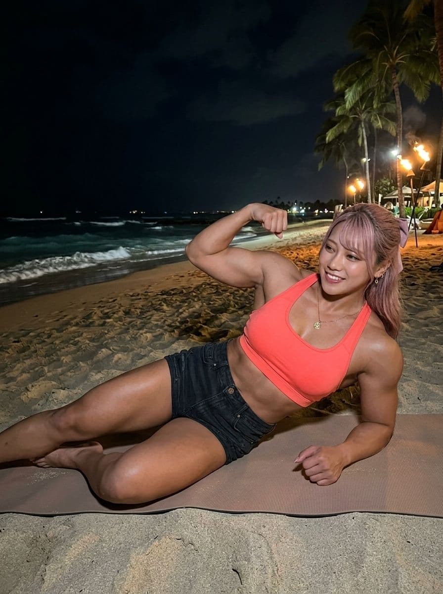 麻美（あさみ）176cm長身フィットネス美女の極密夜トレ〜夜景のビーチで汗ばむ極上アスリートボディ〜 サンプル3