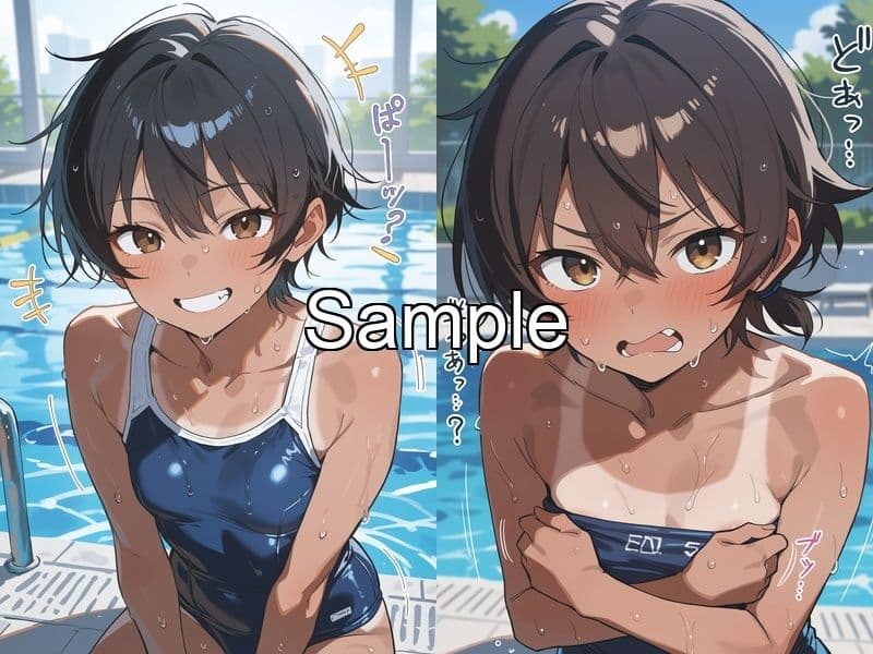 男子水着チャレンジでバレたユウキ 〜プールでちっぱいを晒されおじさんたちに◯◯される サンプル1