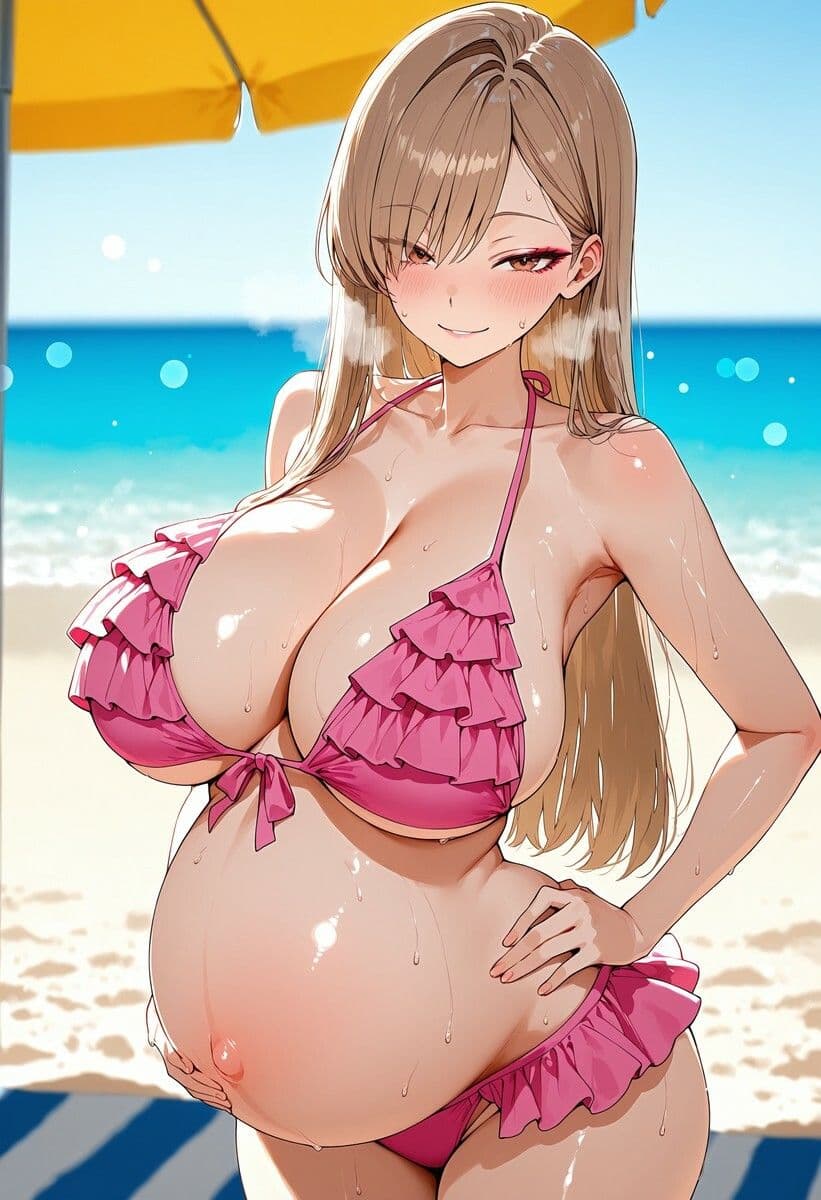 妊婦になった爆乳フリルビキニ3人娘をビーチで種付け中出ししまくる サンプル9
