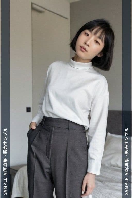 AI写真集 ショートヘアの彼女たちと過ごす海辺の休日 ベッドルーム・バスルーム・海・プール編 サンプル1