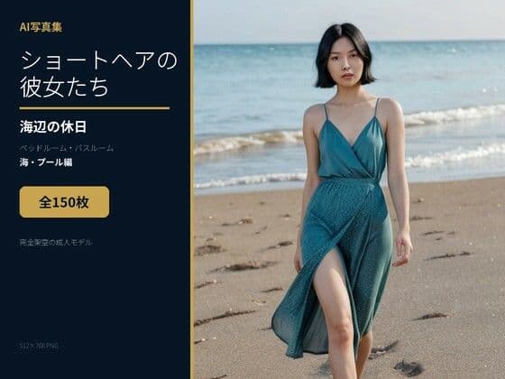 AI写真集 ショートヘアの彼女たちと過ごす海辺の休日 ベッドルーム・バスルーム・海・プール編
