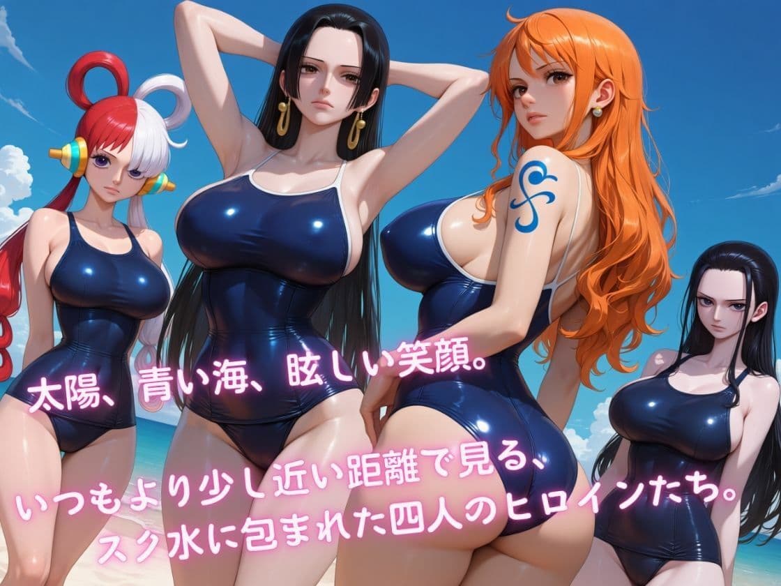 ヒロインたちの真夏休暇 ー 白いビーチで輝く、スク水の海賊娘たち ー サンプル1