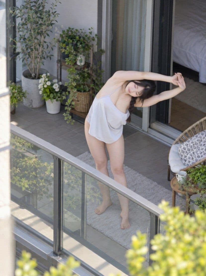 朝から無防備すぎる！？  向かいのお姉さんのベランダ体操 サンプル1