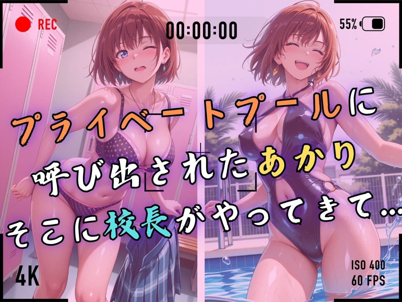 【4Kイラスト】1万3000人の生徒を抱いた校長による森あかりへの性指導（黒水着編） サンプル4