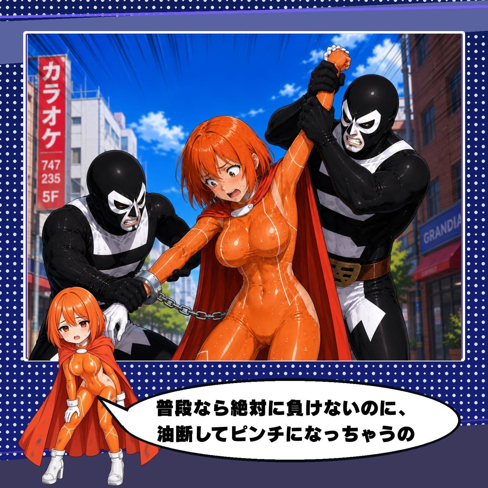 ぴっちりスーツの変身ヒロイン、オレンジガール。悪の組織に完全敗北して二度と戦えなくなる サンプル3