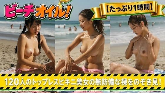 【たっぷり1時間】ビーチオイル！120人の美女たちの無防備な裸をのぞき見！