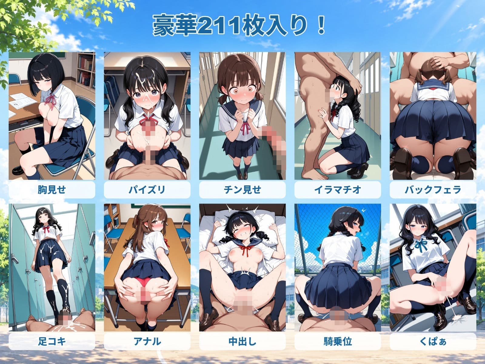 【夏のセーラー服編】JK性処理係の「胸見せ・パイズリ・チン見せ・イラマチオ・バックフェラ・足コキ・アナル・中出し・騎乗位・くぱぁ」 サンプル1