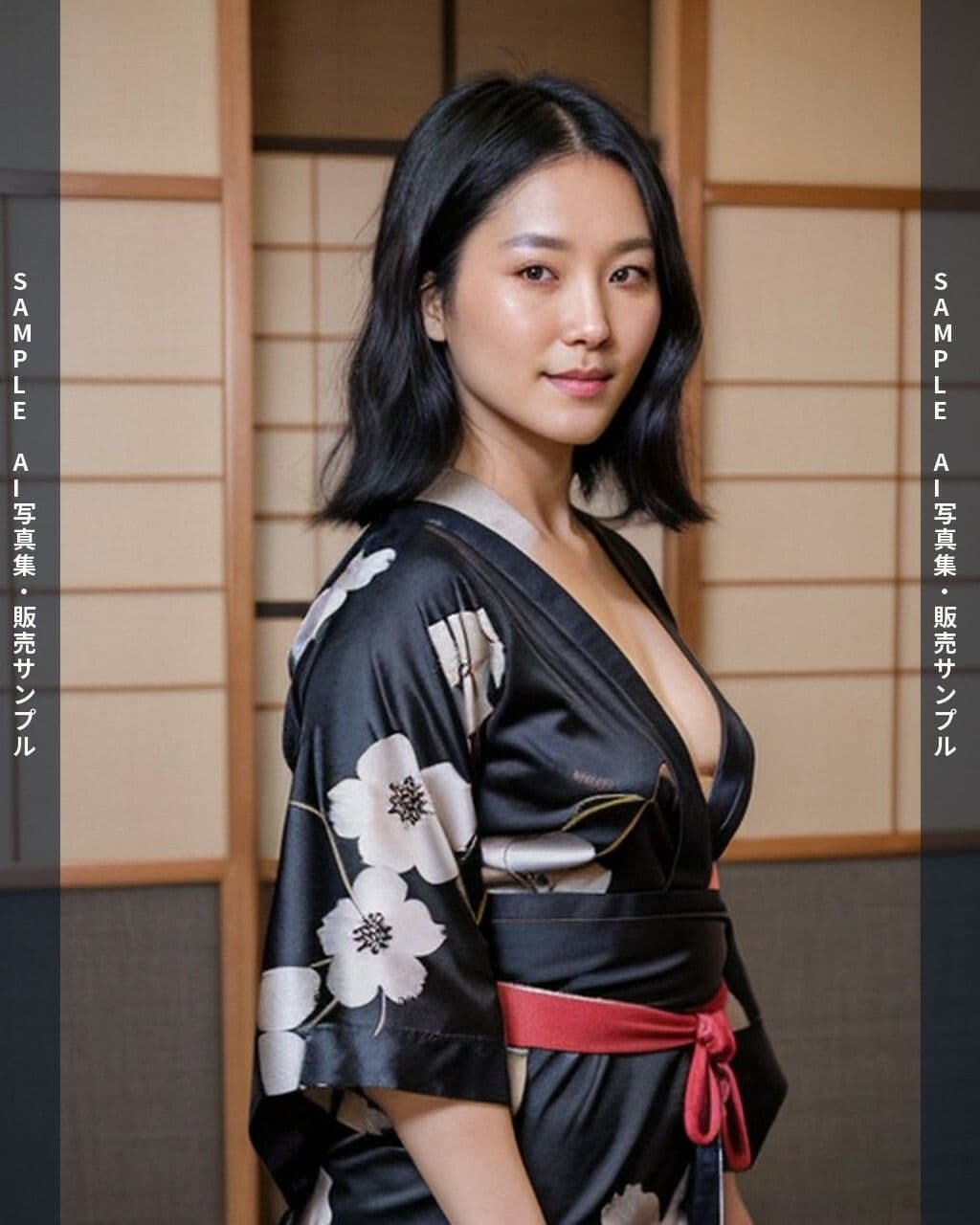 AI写真集 黒髪ロングヘアーの彼女 全150枚 温泉・浴衣・露天風呂編 サンプル4
