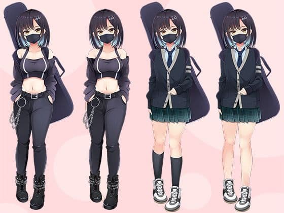 【立ち絵素材R18】 謎めいたマスクバンド少女 フルセットPSDパック サンプル5
