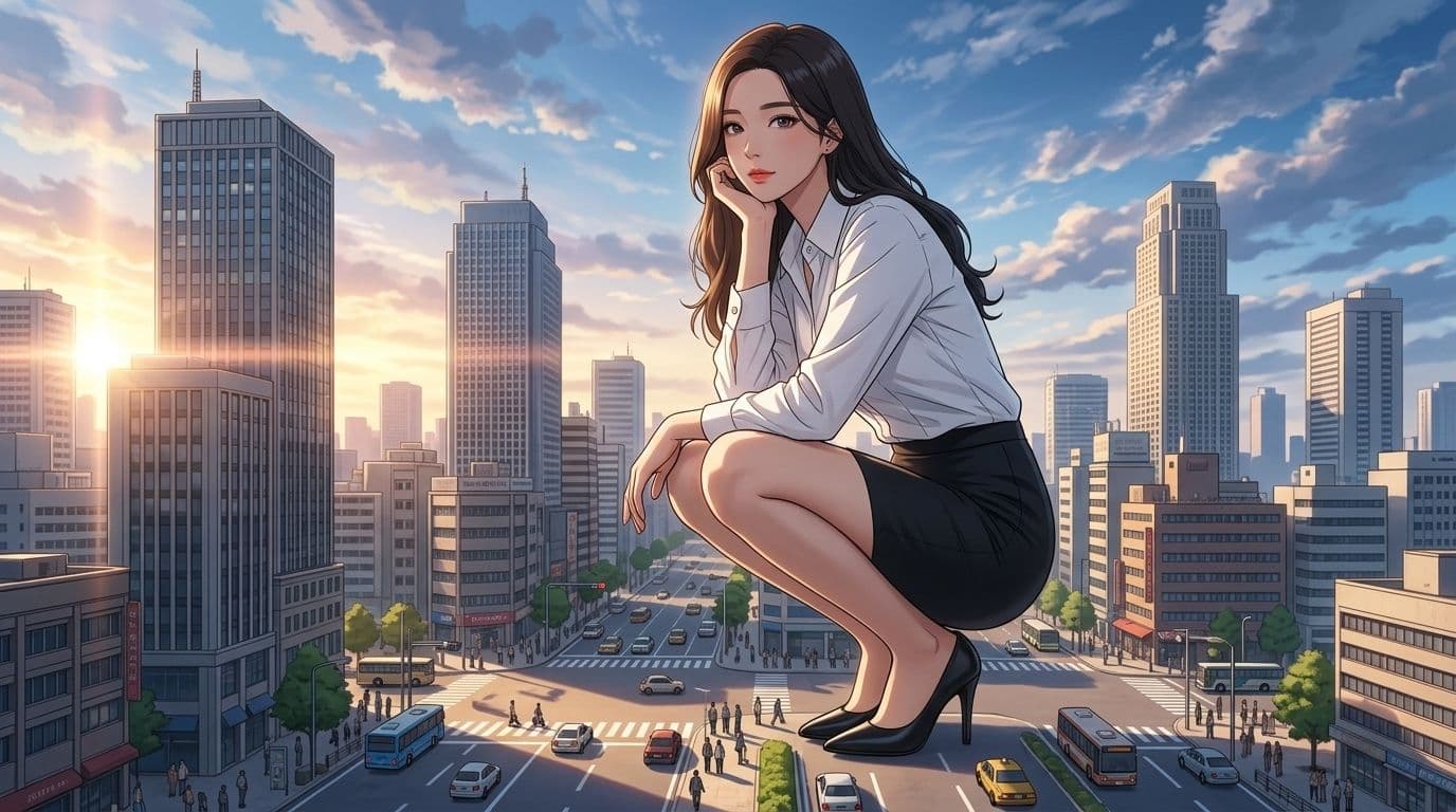 【AIイラスト集】都市潜伏！巨大OLスーツ特撮ヒロイン - 厳選CGコレクション（17枚/2K高画質） サンプル1