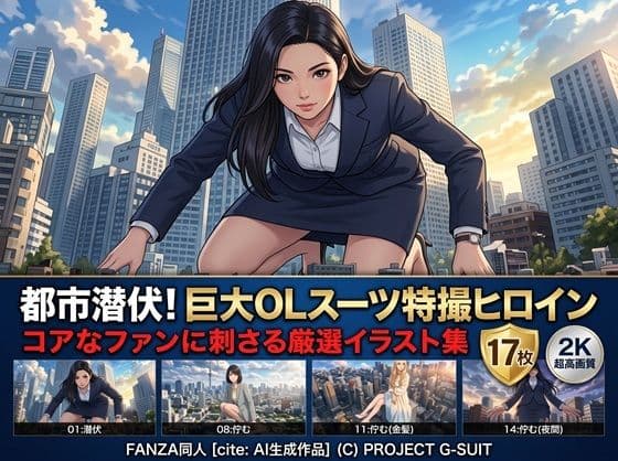 【AIイラスト集】都市潜伏！巨大OLスーツ特撮ヒロイン - 厳選CGコレクション（17枚/2K高画質）