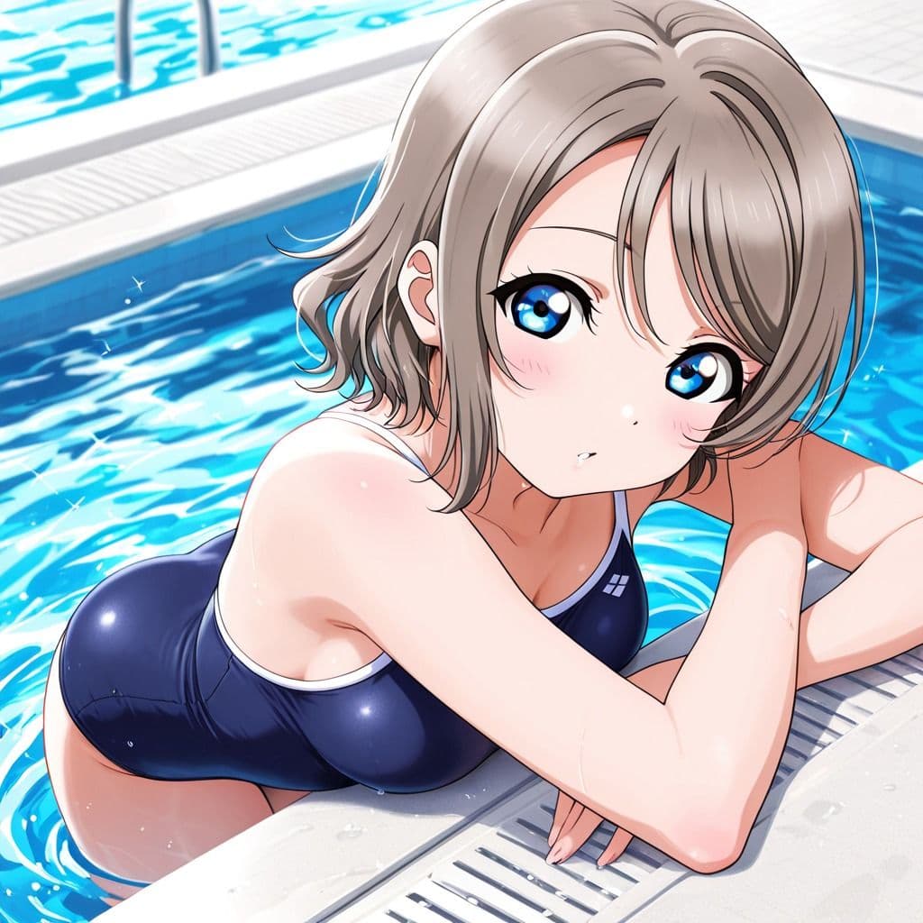 競泳水着アイドルとプールサイドでイチャイチャ サンプル1