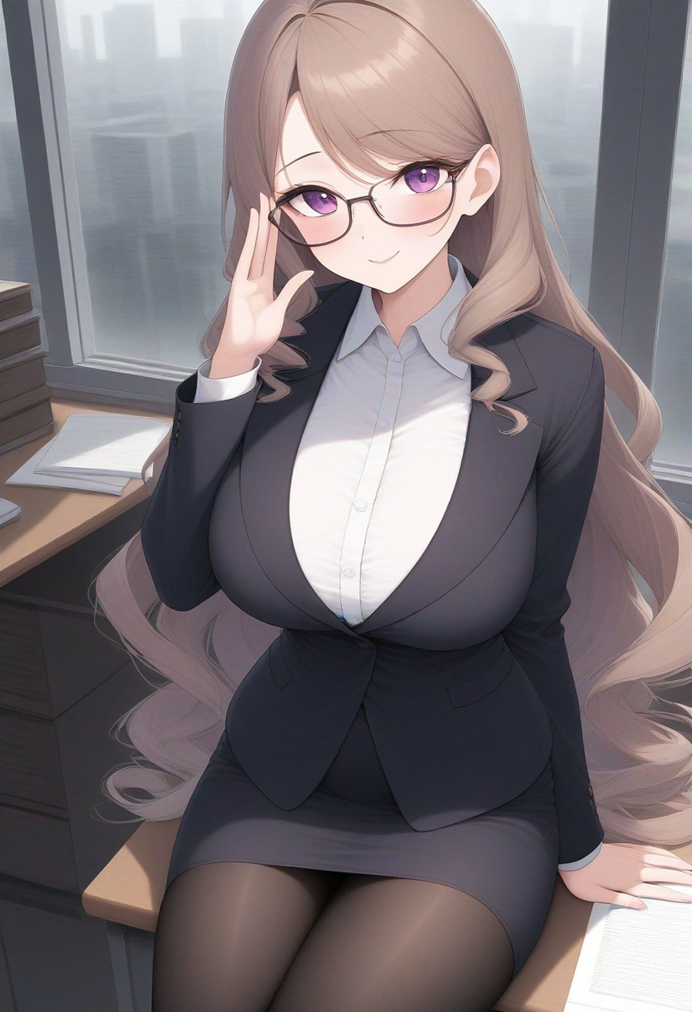 社長室で爆乳メガネ秘書のお姉さん・玲奈（29）と二人きり…出張ホテル・バー・バスルームで朝まで〜有能秘書の淫らな素顔〜【CG292枚収録】 サンプル1