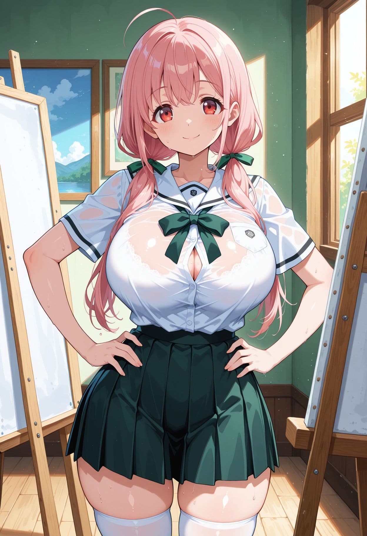 【AI CG集】放課後の美術室ヌードモデル サンプル1