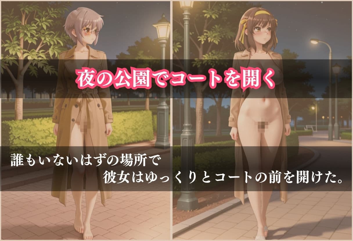 夜の公園でコートを開けて〜全裸のまま潮を吹き、男に捕まるまで〜 サンプル1