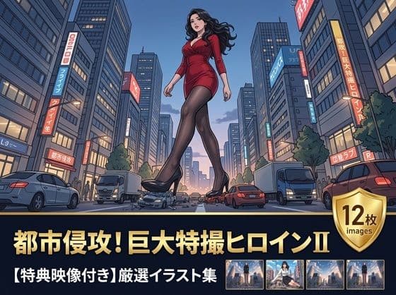 【AIイラスト集II】都市潜伏！巨大OLスーツ特撮ヒロイン - 厳選CGコレクション（12枚/2K高画質）【特典アニメーション動画13本】