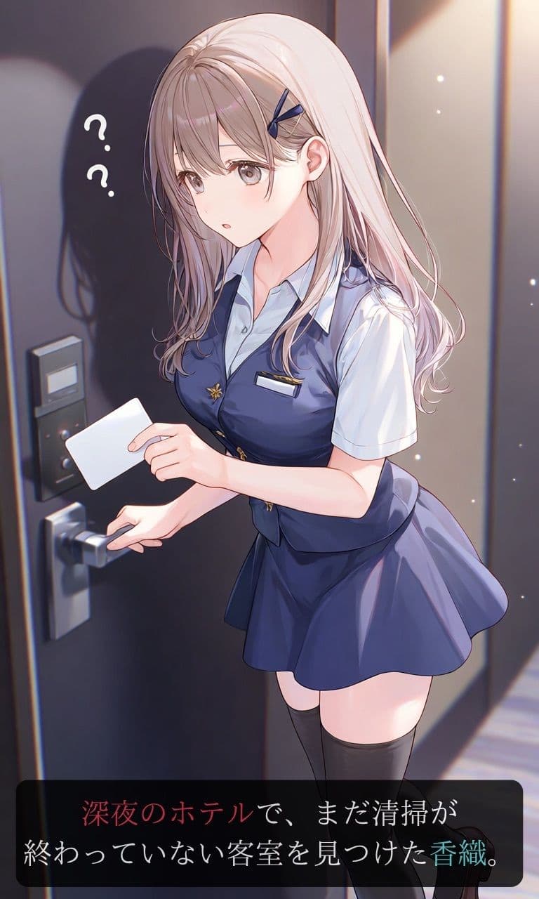 【ストーリー×イラスト｜Short】真面目なホテルスタッフ、ベッドから伸びる黒い手に呼吸を奪われる深夜の客室【ニーソックス/首絞め/絶対領域/美少女】 サンプル2
