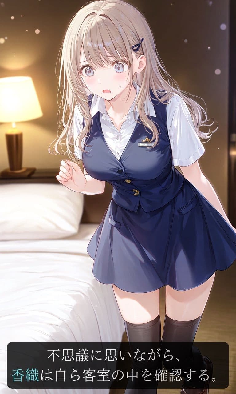 【ストーリー×イラスト｜Short】真面目なホテルスタッフ、ベッドから伸びる黒い手に呼吸を奪われる深夜の客室【ニーソックス/首絞め/絶対領域/美少女】 サンプル3