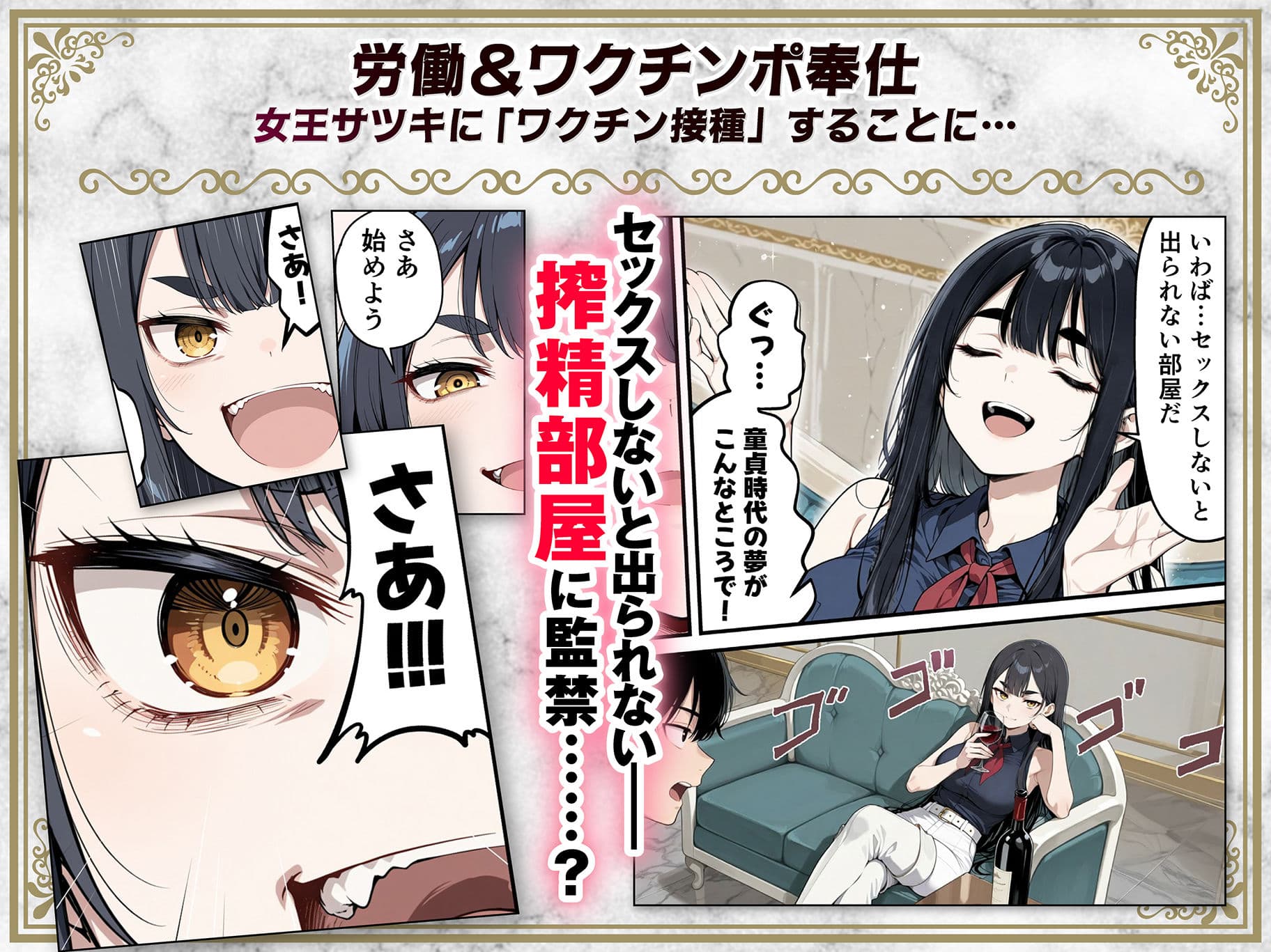 太眉おっぱい長官と貧乳ジト目副官にワクチンポな僕が搾精部屋へ閉じ込められる話 サンプル4