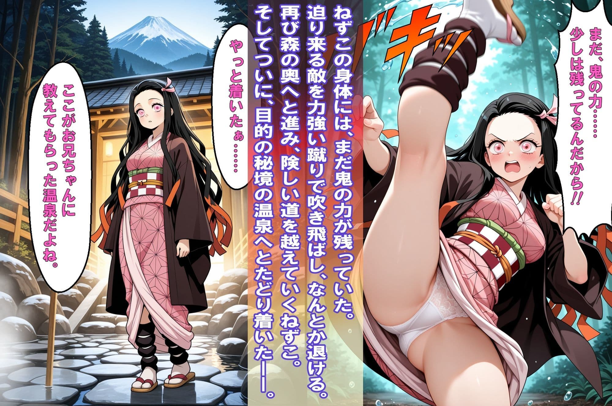 「温泉なんて大嫌い  〜母乳があふれる呪われた秘湯〜」（カナヲ）＆「おっぱいから母乳！！湯けむりに潜む呪い」（ねずこ）2冊セット【静止画200枚、動画12個（合計15分35秒）、静止画はセリフ入り、動画は音声入り】 サンプル7